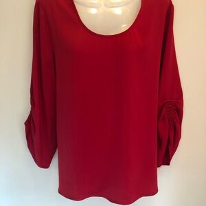 Cleo Red Blouse with Ruched Sleeves